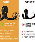 Comparison of Heavy Duty Double Prong Wall Hooks Set, showing smooth matte finish vs. rough edges on other hook.