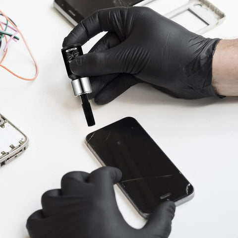 Glass Repair Liquid Universal Quick Fix For Screens And Glass Cracks Smartphone Screen Repair demonstration with gloves
