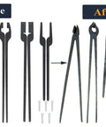 DIY Rapid Tongs Bundle For Blacksmithing Five Types Of Tongs With Rivets Five Sixteenth Inch Mild Steel Before and After