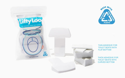 Toilet Seat Handle 2 Pack White Lift More Mess Less Easy Install With Thick 3M Adhesive Curved Bottom Made From Recycled Ocean Plastic