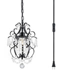 Plug In Mini Black Chandelier Hanging Light With Cord Switch Perfect For Bedroom Living Room And Dining Room Ceiling Fixture 11 Inches