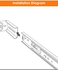 Installation diagram of Heavy Duty Soft Close Drawer Slides and Replacement Socks for cabinets with sturdy rear bracket.