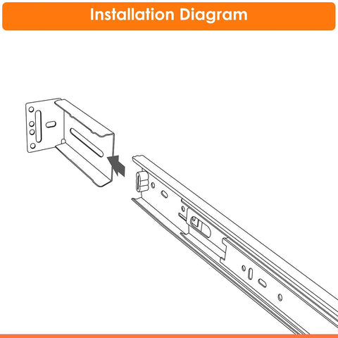 Installation diagram of Heavy Duty Soft Close Drawer Slides and Replacement Socks for cabinets with sturdy rear bracket.