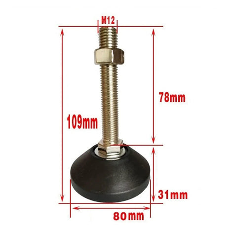 Heavy Duty Adjustable Threaded Furniture Leveling Feet Set Four Pack Swivel Levelers For Home Office Workshop And Industrial Equipment Easy Height And Angle Adjustment Squeak Free Stable Feet For Uneven Floors, M12, 80mm base