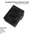 Direct Swap Dashboard Headlight Control Switch Plug And Play For Your Rig Heavy Duty Instrument Panel Dimmer Button Assembly Fits 2003 To 2006 Chevy Silverado Suburban Tahoe Gmc Sierra, close-up view of black switch with various settings.