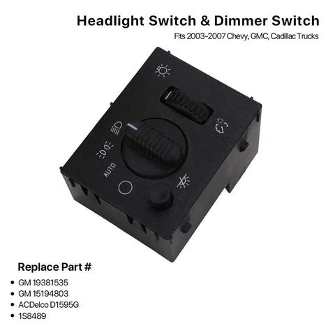 Direct Swap Dashboard Headlight Control Switch Plug And Play For Your Rig Heavy Duty Instrument Panel Dimmer Button Assembly Fits 2003 To 2006 Chevy Silverado Suburban Tahoe Gmc Sierra, close-up view of black switch with various settings.