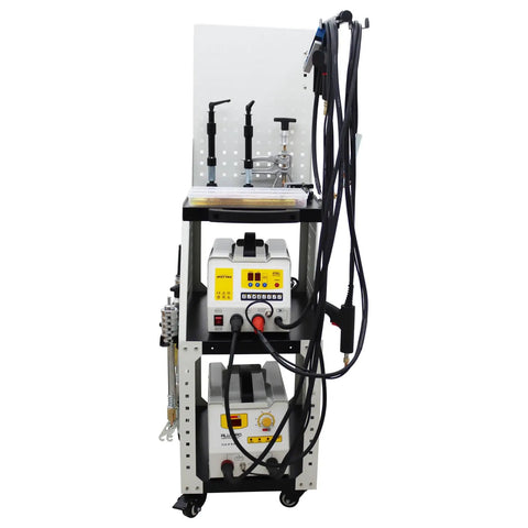Beefy Steel And Aluminum Dent Pulling Machine with 110V Spot Welding Stud Welder, pro-grade body repair tools on a mobile cart