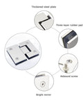 Close-up of Straight Up Heavy Duty 304 Stainless Steel Shower Hinges Two Pack showing thickened steel plate and bright mirror finish.