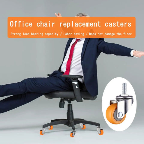 Heavy Duty Swivel Caster Wheels With Threaded Stem Nylon Rollers For Chairs Tables Furniture Smooth As Butter, orange wheels in use.