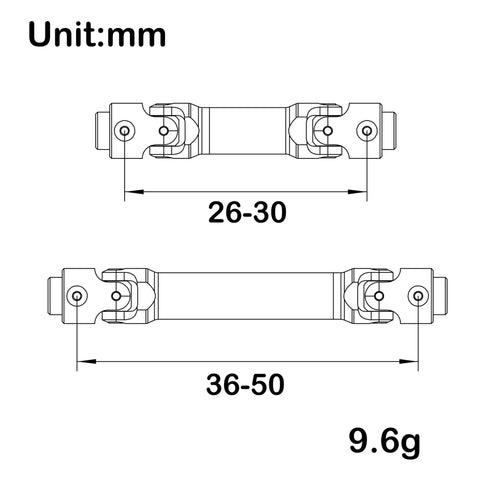 Upgrade Your Rig With These Tight Adjustable Front Rear Driveshafts For Axial SCX30 RC Crawlers, 26-30mm and 36-50mm sizes.