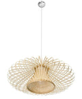 Handwoven Bamboori Discus Pendant Lamp In Natural Brown, 18 Inch Diameter, 9 In Height, Adjustable 70 Inch Cord, Wicker Design