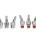 Badass 6 Pack Stainless Steel Air Hose Fittings Featuring Slick 360 Degree Rotating Coupler And Quick Connect Male Plug With Quarter Inch Npt Threads designed for quick connect air line setups.