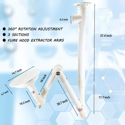 2 Pack Adjustable Flexible Fume Extraction Arm With 3 Joint Mobility Universal Snorkel Fume Extractor dimensions illustration
