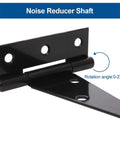 Close-up of Ten Pack 4 Inch T Strap Tee Hinge Heavy Duty Black Barn Door Hinges with noise reducer shaft and rotation angle details.