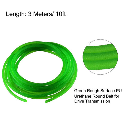 10Ft 3Mm Urethane Round Belt High Performance Conveyor Belt For Industrial Machines Oil Resistant And Durable Built Tough For Dryers Bonding Machines And Other Everyday Equipment, shown coiled with smooth green texture.