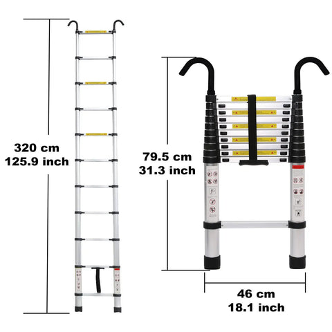 Telescopic Ladder 12.5ft Aluminum Telescoping Ladder With Non Slip Feet And Stable Hook Portable Extension Ladder dimensions