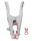 Heavy Duty 800A Earth Ground Clamp For Arc Welder With Copper Clip And Electroplating Finish To Boost Conductivity During Manual Stick Welding Jobs, featuring shiny metal jaws.