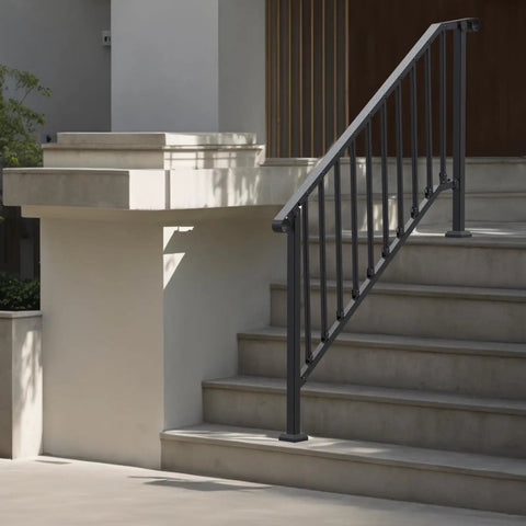 Outdoor 5 Step Stair Hand Rail Kit In Black With Installation Kit Carbon Steel Railings For Concrete Steps Porch And Deck Safe For Seniors And Kids Supports Up To 220 Lbs Retro Arch Design