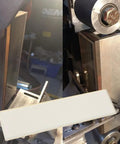Dead Nuts Reliable Ceramic Glass Platen Liner For Belt Sander Grinder with a smooth surface, measuring 200 x 50 x 5 mm, installed.