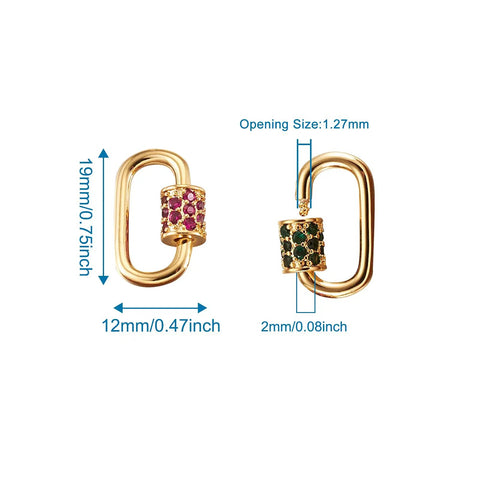 Mixed Color Micro Pave Cubic Zirconia Carabiner Lock Charms, Oval Clasp, Screw Locking Carabiners, 19x12mm, keychains and jewelry making