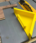 Precision 45 Degree Miter Sled Jig For DeWalt DW745 Table Saw with thick clamping fence and integrated push handle on saw.