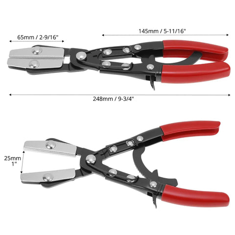 Automatic Locking Ratcheting Hose Pinch Off Pliers 10 Inch Heavy Duty Swivel Jaw Clamp with Comfort Grip Handles measurements