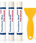 No Sweat Wood Repair Sticks Set Packed With Three Easy White Tones for Lightning Fast Furniture Fixes, including scraper.