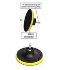 Drill Powered Tile Scrubber Kit with 4 inch Disc Pad Holder and Velcro connector, black and yellow design, close-up view