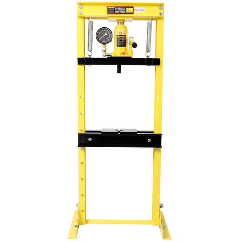 Hardcore 12 Ton Hydraulic Shop Press With Pressure Gauge And Rock Solid Steel Frame Bottle Jack Rig for Automotive Repair