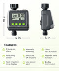Sprinkler Timer For Garden Hose, No Fuss Programmable Watering Scheduler With Rain Delay, product dimensions and features