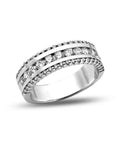 Top Shelf 14K Solid White Gold One Carat Total Weight Three Row Diamonds Wedding Band Ring For Her Dope 52 Stone SI2 Clarity G Color side view of ring