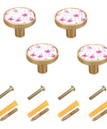 Cool Chic Ballerina Girls Cabinet Knobs 4 Pack, Round Drawer Pulls 1-1/4 Inch, gold knobs with pink ballet design and screws.