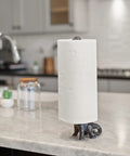 Rustic Cat Paper Towel Holder In Gold Metal Free Standing Floor Or Countertop Stand on marble kitchen counter