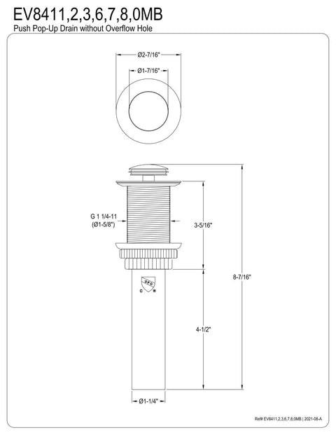 Solid Brass Push Up Bathroom Sink Drain With Snappy Pop Up Stopper And Heavy Duty Brushed Finish Designed To Resist Tarnishing While Delivering Built Tough Performance And A Snug Fit For Everyday Use