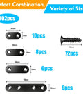 Diagram of Heavy Duty Stainless Steel Straight Bracket Kit With 30 Brackets And 72 Screws; sizes 36mm to 76mm shown.