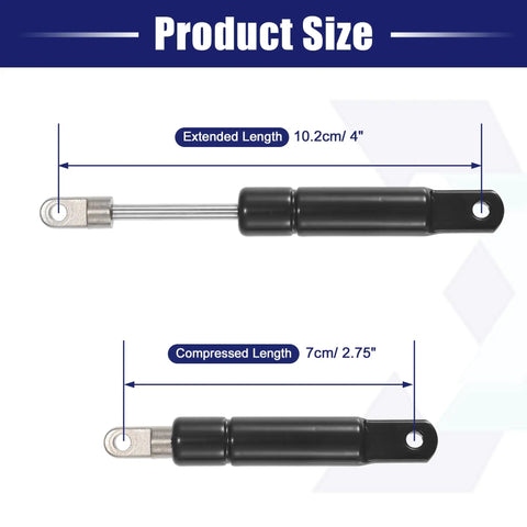 2 Pack Black Gas Spring Lift Supports And Struts For Rv Car Truck Window Cabinet Door Covers Straight Up Built Tough With Zero Sweat Swaps 4 Inch 5lb 22N with size details 10.2cm and 7cm