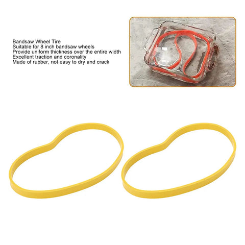 2 Pack 0.49 x 0.12 In Non Slip Wear Resistant Yellow Rubber Band Saw Tires For 8 Inch Woodworking Bandsaw Wheels Replacement Tires That Improve Blade Tracking And Traction displayed on surface
