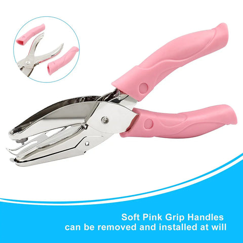 Round One Sixteenth Inch Hole Punch Handheld Paper Punch For DIY Crafts And Scrapbook Projects With Pink Soft Leather Cover Durable Stainless Steel