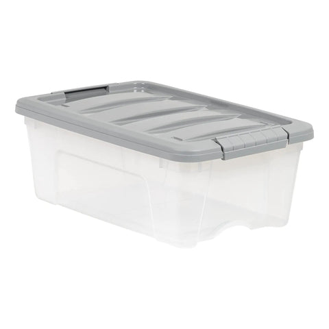 Heavy Duty Plastic Storage Containers With Secure Latching Lids Stackable Organization Bins Clear Grey Totes 12 Quart Gear Haulers Set Of 6 To Stack Em Up And Keep Your Spot Hella Organized During Move Days