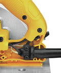 Close-up of Super Light 15 Amp Corded 7-1/4 Inch Circular Saw showing internal components and wiring details.
