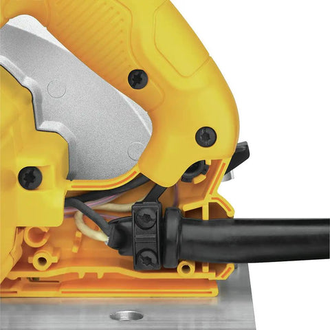 Close-up of Super Light 15 Amp Corded 7-1/4 Inch Circular Saw showing internal components and wiring details.
