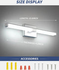 24 Inch LED Vanity Light Fixture With 16W 6000K Cool White Dimmable Over Mirror Bathroom Lighting In Black Modern Aluminum Bar