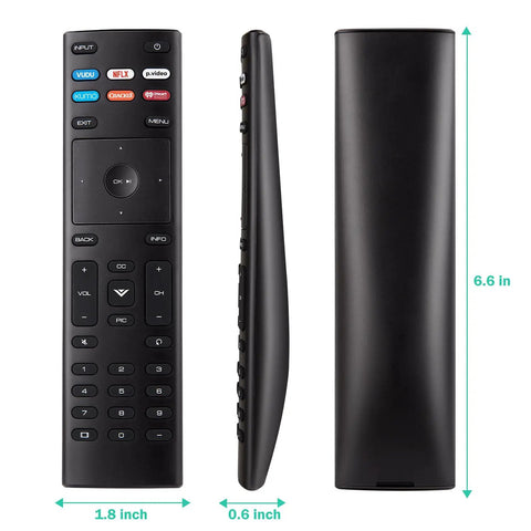 Front, side, and back view of No Fuss Universal Smart TV Remote Replacement XRT136 For Vizio SmartCast And All V Series M Series D Series P Series PX Series E Series TVs Replaces XRT140 XRT260 XRT270 And More