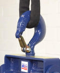 Triangle Sheave Cable Guide With 6500 Lb Capacity featuring a blue hook attachment, lightweight aluminum frame, USA-made label