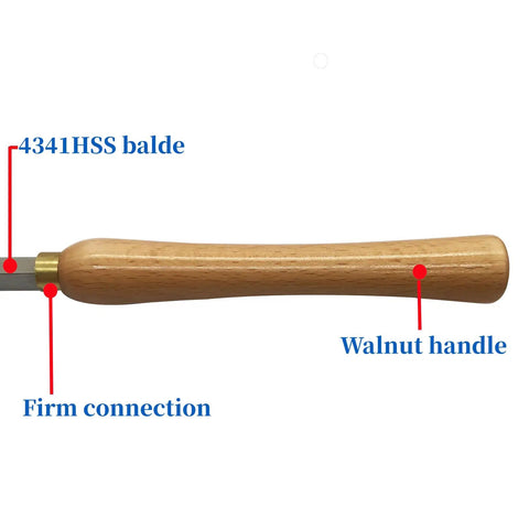 Close-up of a Rugged Woodturning Carbide Lathe Tool handle, walnut wood with stable connection, part of set of 3.