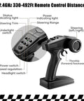 2.4GHz remote for Turn Up The Thrill With A Brushless One Sixteenth RC Monster Truck That Hits 35 MPH Dual 1500mAh Batteries