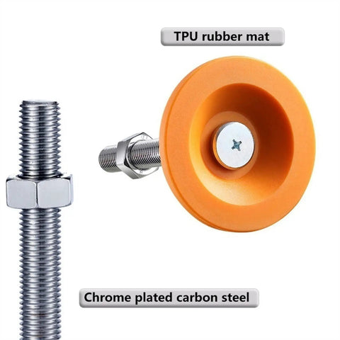 Heavy Duty Carbon Steel Adjustable Machine Feet Four Pack Tough As Nails Leveling Pads With Wide Base, featuring TPU rubber mat