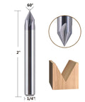 Heavy Duty Carbide V Groove Router Bit 60 Degree Chamfer End Mill 4 Flutes One Quarter Inch Shank for CNC Carving