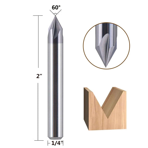 Heavy Duty Carbide V Groove Router Bit 60 Degree Chamfer End Mill 4 Flutes One Quarter Inch Shank for CNC Carving