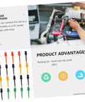 Alligator Clip Test Probes Set 20 Pack Mini Test Grabbers For Digital Multimeters shown with usage method and advantages.